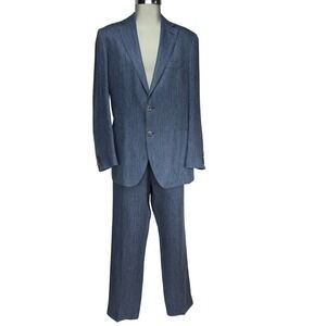SUITSUPPLY Havana Blue Baird McNutt Irish Linen Herringbone 2 piece Suit 46R